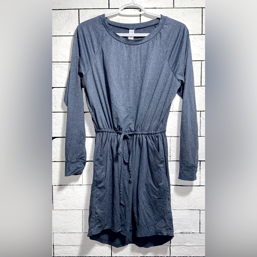Kyodan Long Sleeve Drawstring Waist Dress in Heather Navy